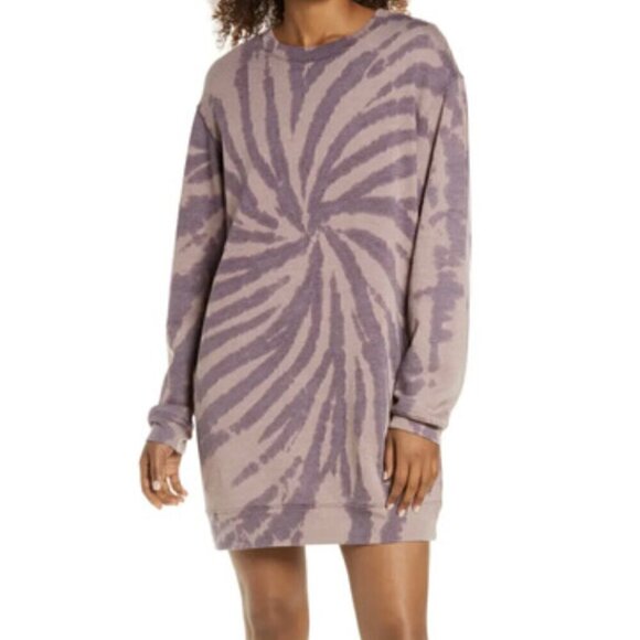 ZELLA Cali Tie Dye Cotton Blend Sweatshirt Dress Purple Mauve ish Long Sleeve L - Picture 1 of 12